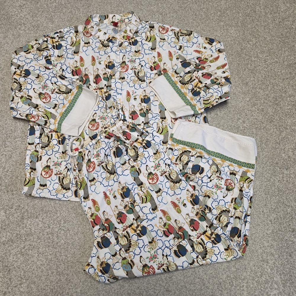 Josie Natori Asian Print Pajama Set Women's Lounge Top Capri Wide Leg Pants